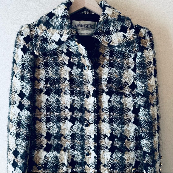 Jaeger London Vintage Tweed Wool Jacket Suit Set Sz 10 Cream Black Tan - Picture 2 of 16